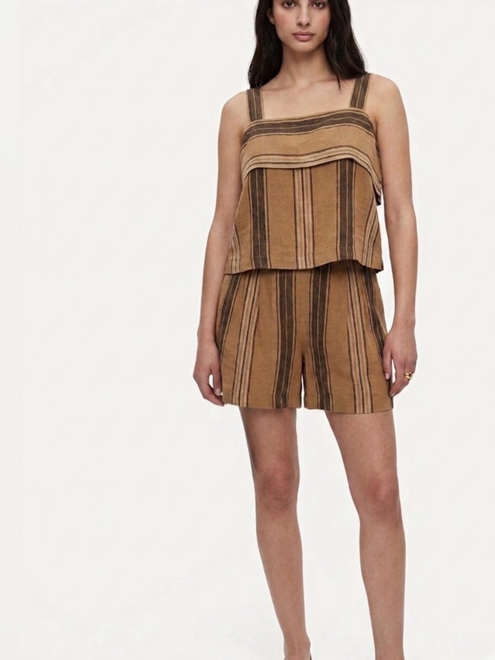 Banana Republic Mia Striped Tan and Brown Sleeveless Linen Short set
